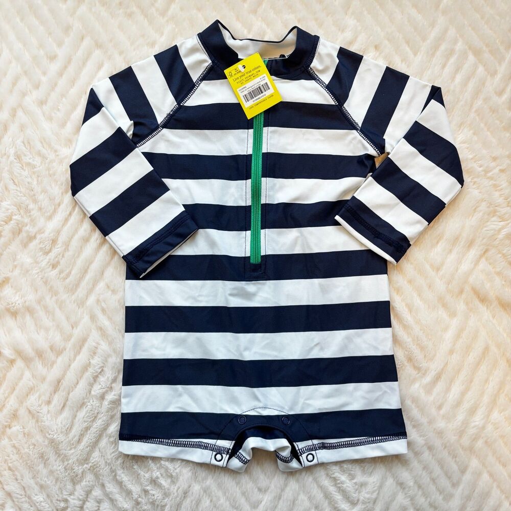 Primary Baby Boys 6-12M Striped Rash Guard Romper Swimsuit One Piece Zip